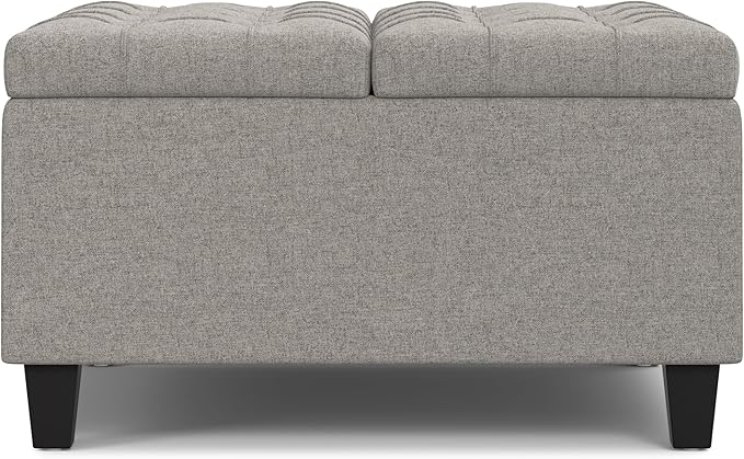 SIMPLIHOME Harrison Small Coffee Table Storage Ottoman - 30 inch Wide Upholstered Linen Look Fabric Square Lift-Top Ottoman in Cloud Grey, Transitional Ottoman for Living Room with Hidden Storage