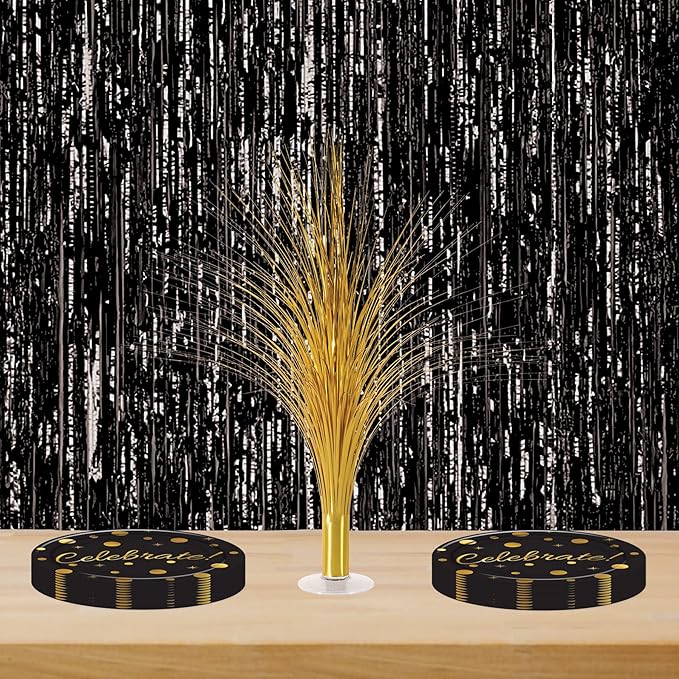 Beistle Metallic Spray Centerpieces - 2-Pack Elegant Gold Table Decorations with Clear Base, Shimmering Foil Sprays for New Year’s Eve, Hollywood Awards Night, Graduation and Celebration Events, 19”