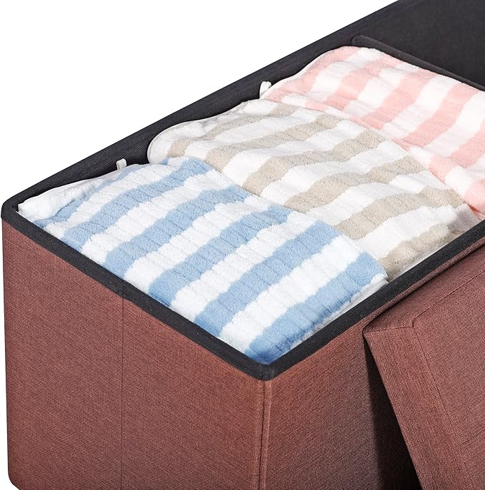 ZenStyle 43Inches Storage Ottoman Bench, Folding Footrest Padded Seat, Storage Chest Long Shoes Bench with Divider, Holds up to 660 lbs, for Living Room, Entryway, Bedroom, Brown