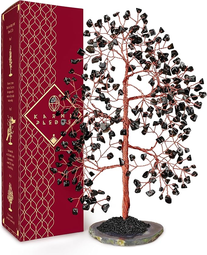 Crystal Tree of Life Birthday Gifts for Women, Men, Frineds, Handmade Black Obsidian Chakra Healing Tree for Home, Room, Office Decor, Bring Money, Positivity, Good Luck, Gifts for Mom & Dad