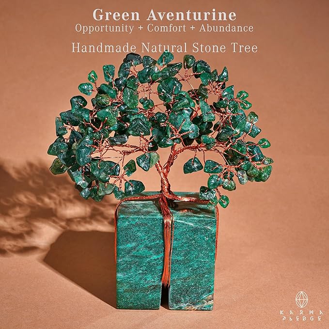 Chakra Tree of Life for Unique Gifts for Mom, Dad, Home and Office Decor, Handmade Green Aventurine Healing Crystal Tree for Positivity, Money & Good Luck, Birthday Gifts for Women, Mens