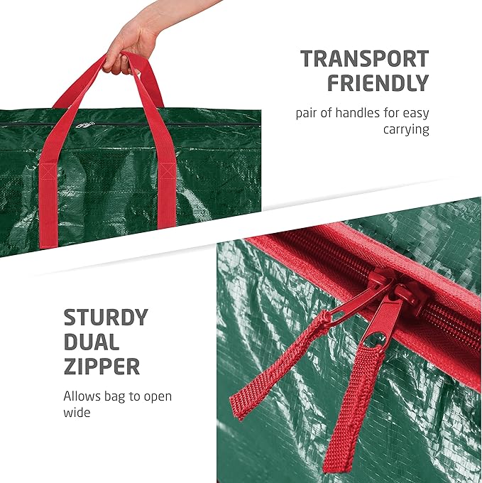 ZOBER Christmas Tree Storage Bag - With 2 Ornaments Accessories/Garland Bags - Fits 9 Ft Trees - Plastic, Waterproof Christmas Tree Bag For Storage Box For Xmas - Strong, Durable Handles - Green