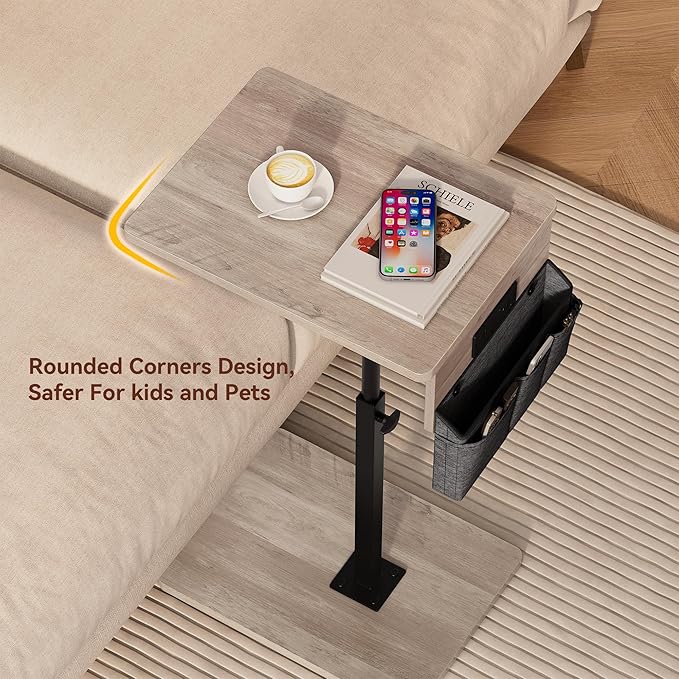 Vagusicc Sofa Armrest Tray Table for Couch - 360° Swivel Height Adjustable Side Table for Small Spaces, Snack Side Table for Bed or Chair, C Shaped End Table Snack Table for Eating Dinner Laptop