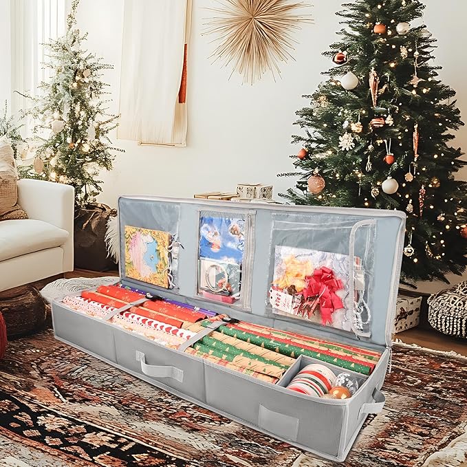EXLIFBAG Wrapping Paper Organizer Storage for Christmas Gifts Wrapping Pape, Fits Ribbon, Ornaments, Holiday Accessories, 40"