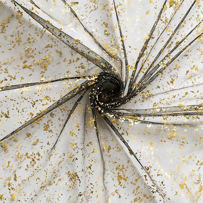 Artoid Mode 6Pcs Black Gold Gauze Table Runner 120 Inch 10FT, Glitter Metallic Foil Sheer Dining Wedding Anniversary Holiday Birthday Table Decor for Home Party