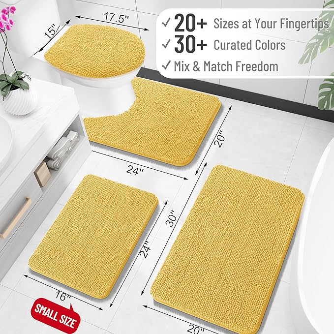 OLANLY Large Bathroom Rugs 40x24, Extra Soft Absorbent Chenille Bath Rugs, Rubber Backing Quick Dry, Machine Washable Bath Mats for Bathroom Floor, Tub and Shower, Home Decor Accessories, Yellow