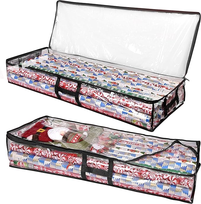 ProPik Wrapping Paper Box | Underbed Gift Wrap Storage & Organizer | 41”x14”x6” Fits 18-24 Rolls Up to 40” Long Roll | Holder for Ribbon, Bows and Accessories 2 Pack (Black)