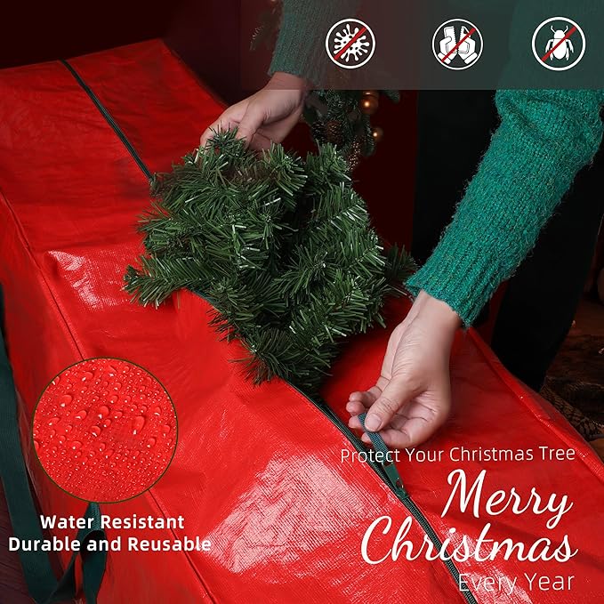 Large Christmas Tree Storage Bags Heavy Duty Tree Bags Holiday Storage Bags Protects From Moisture Or Dust,Alternative To Xmas Tree Storage Box (Red, 7.5 Ft)