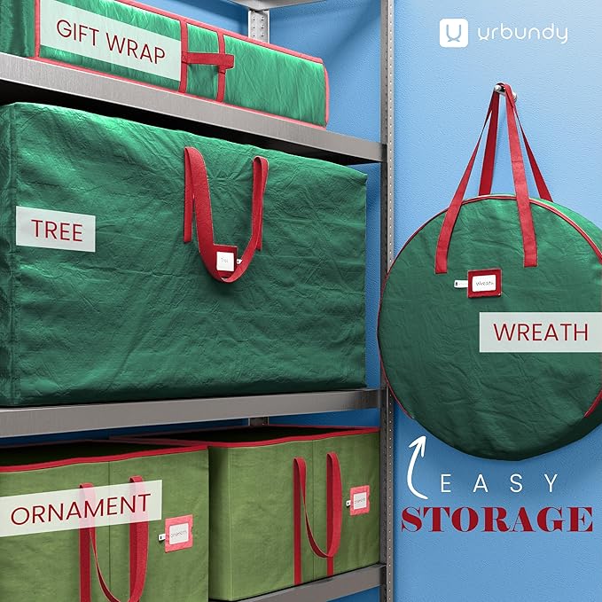 Heavy Duty Wreath Storage Bag 24 Inch, 1-Pack - Christmas Wreath Storage Container Green - Waterproof Plastic Material Wreaths Holder Storages - Holds 24 Inch Wreaths For Year Round