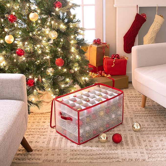 Simplify Organizer Container, Holds Total of 448 Amongst 4 Bags, 2.5” Slots, Durable, See Through for Easy Viewing ornament storage, 112 Count-4PK, Red (AZ-710011-4PK)