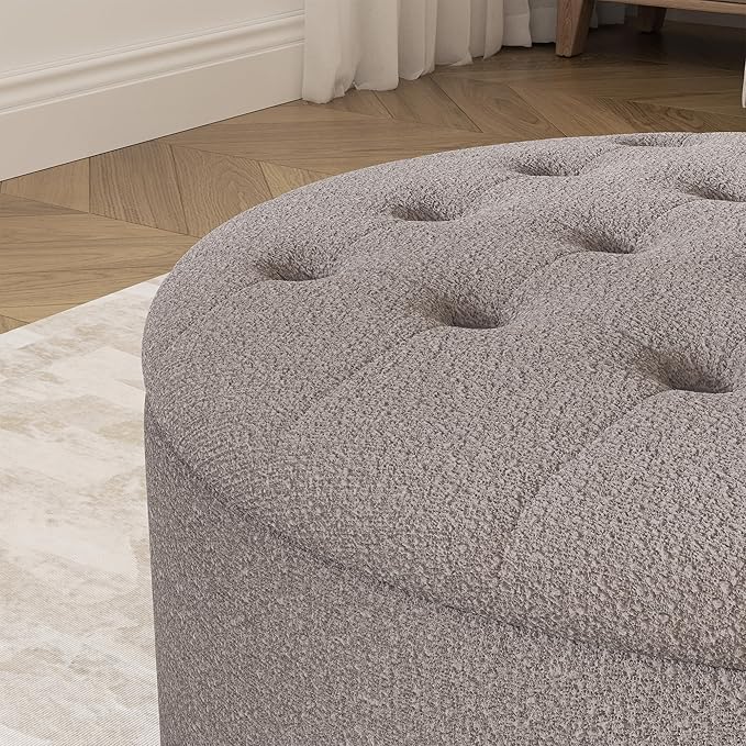 30 Inch Round Storage Ottoman,Modern Tufted Ottomans,Circular Coffee Table with Removable Top,Upholstered Large Ottoman with Storage Footrest Stool for Bedroom Living Room (Teddy Brown)