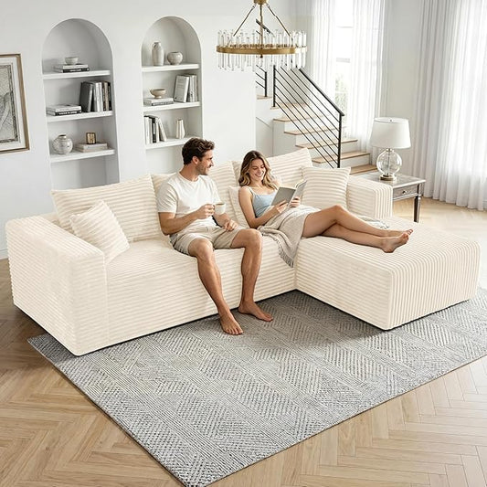 92.5" Cloud Sectional Boneless Couches for Living Room, Modular L Shaped Couch with Deep Seat Oversized Right Facing Chaise, Memory Foam Compressed Spineless 3 Seater Sofa for Apartment | Boneless Compressed, Sofa in a Box, Cloud Couch, Deep Seats, No ...