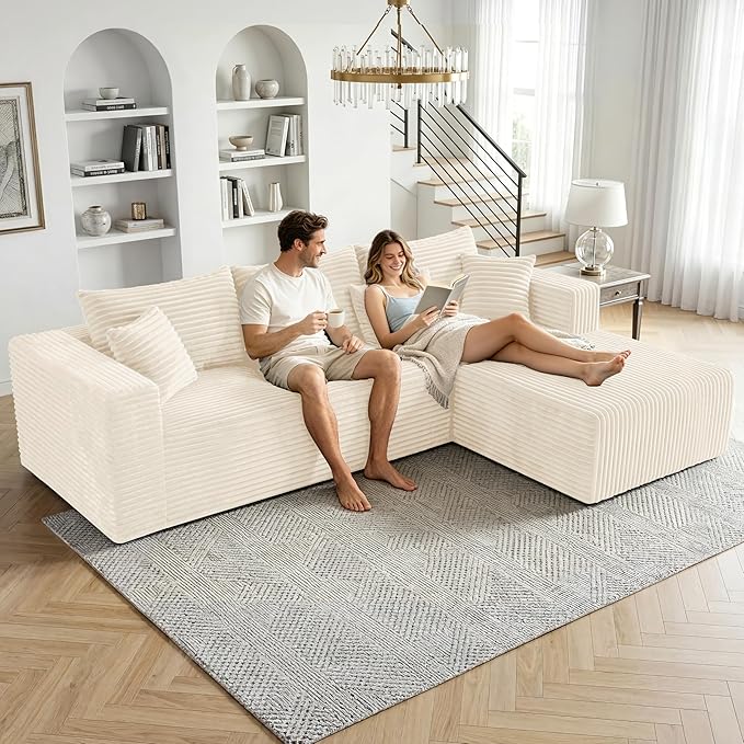 92.5" Cloud Sectional Boneless Couches for Living Room, Modular L Shaped Couch with Deep Seat Oversized Right Facing Chaise, Memory Foam Compressed Spineless 3 Seater Sofa for Apartment | Boneless Compressed, Sofa in a Box, Cloud Couch, Deep Seats, No ...