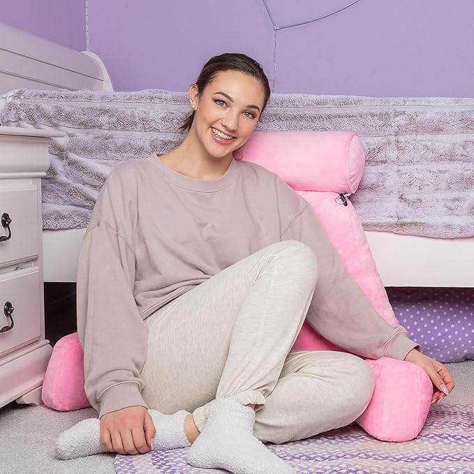 Husband Pillow XXL The Original for Adults - 30" Tall Backrest for Sitting Up in Bed - Firm Support Reading & Bed Rest Pillows for Adults, Neck Roll, Removable Cover - TV - Pink