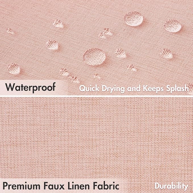 MIULEE 84" Long Scalloped Shower Curtain Linen Textured with 12 Metal Hooks Cute Extra Long Heavy Duty Washable Waterproof Cloth Curtains with Black Border for Bathroom Hotel Bathtub,Blush Pink