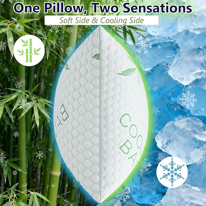 Shredded Memory Foam Pillow, Cooling Pillow King Size 1 Pack Adjustable Firm Bamboo Bed Pillow for Hot, Side, Back and Stomach Sleepers