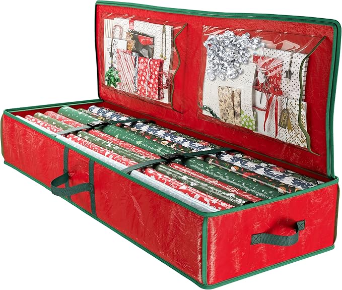 Gift Wrap Organizer, christmas storage under bed,Christmas Wrapping Paper Storage Bag Useful Pockets for Xmas Accessories, Large Capacity Storage Box,Holiday Accessories