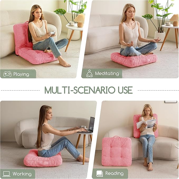 HIGOGOGO Floor Pillow Cushion for Adults, Meditation Cushion Pillow, Large Square Floor Sitting, Tufted Corduroy Cover, for Tatami Living Room or Yoga, 22x22 Inch, Pink