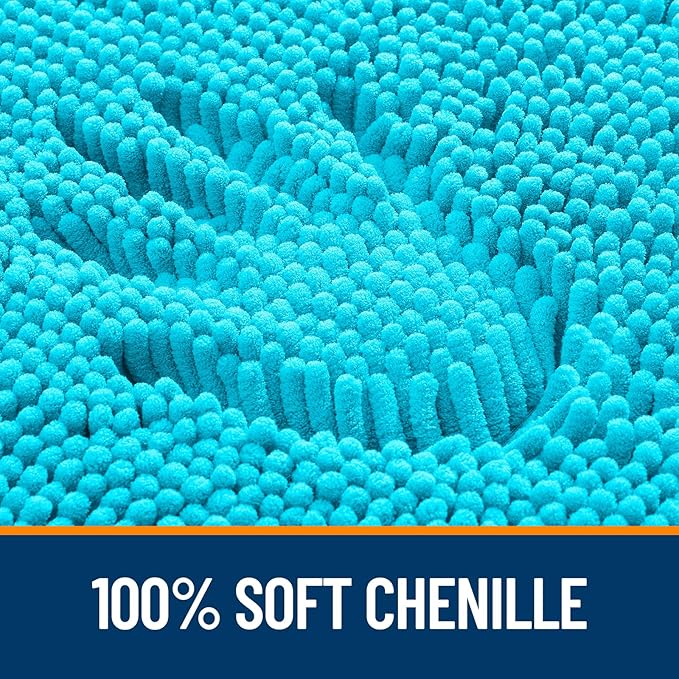OLANLY Bathroom Runner Rugs 70x24, Soft Absorbent Chenille Bath Rugs, Rubber Backing Quick Dry, Machine Washable Long Bath Mats for Bathroom Floor, Tub and Shower, Home Decor Accessories, Aqua Sky