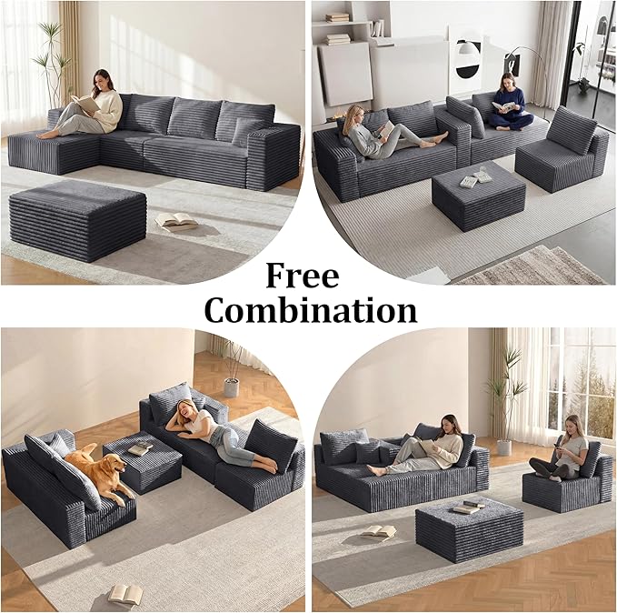 118" U Sectional Sofa, Boneless Compressed Sofa in a Box, U-Shaped Cloud Couch with Deep Seats & Chaise for Living Room, No Assembly Required (Drak Gray, 118" U-Shape with Left Facing Chiase) | Boneless Compressed, Sofa in a Box, Cloud Couch, Deep Seat...