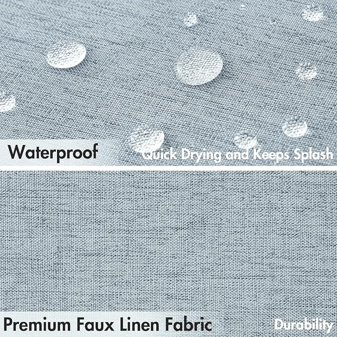 MIULEE 84" Long Scalloped Shower Curtain Linen Textured with 12 Metal Hooks Extra Long Heavy Duty Washable Waterproof Cloth Shower Curtains with Black Border for Bathroom Hotel Bathtub,Light Blue