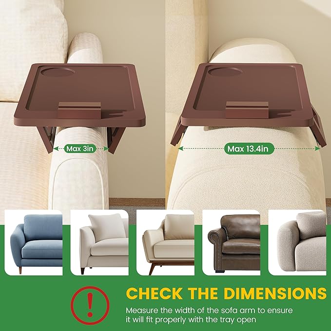 Youpehom Bamboo Sofa Tray,Couch Arm Table, Clip-On Armrest Tray Table for Wide Couch Foldable Tray with 360° Phone Holder Couch Arm Tray for Eating/Drinks/Snacks/Remote，2 Pack