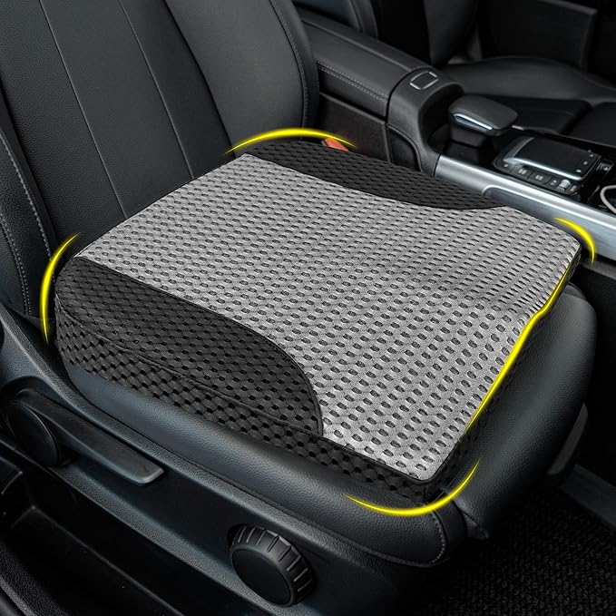 Lofty Aim Car Seat Cushion, Comfortable Memory Foam Seat Pillow for Driving, Sciatica-Back Pain Relief, Cushion for Car-Truck, Office, Wheelchair - Mesh Black&Gray