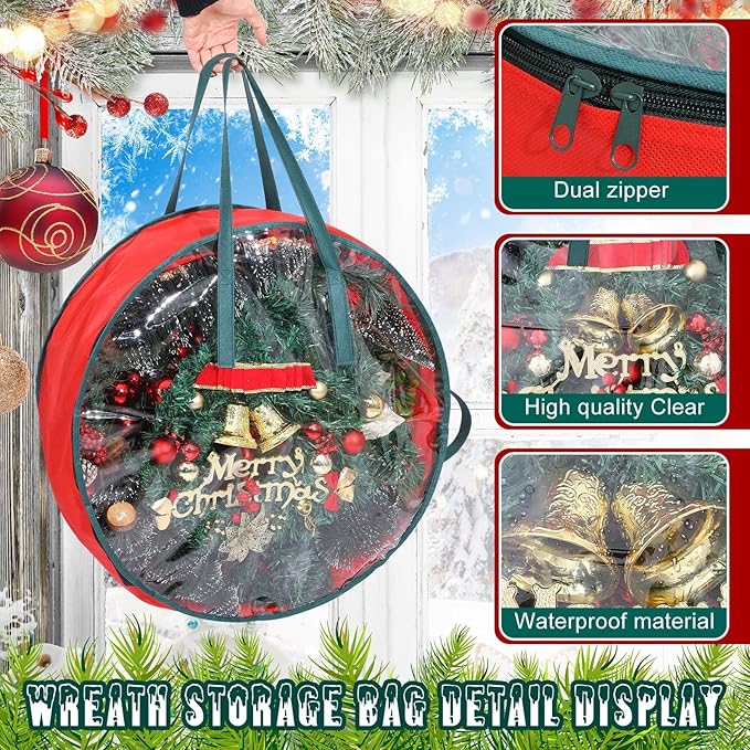 Shappy 20 Pcs Red Wreath Storage Bag Clear Wreath Box Storage Containers with Clear Window and Handle Garland Containers for Holiday Seasonal Bags