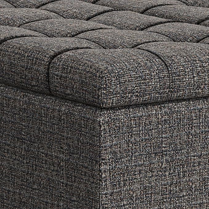 SIMPLIHOME Harrison Small Coffee Table Storage Ottoman - 30 inch Wide Upholstered Tweed Look Fabric Square Lift-Top Ottoman in Ebony, Transitional Ottoman for Living Room with Hidden Storage