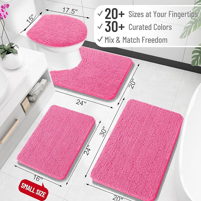 OLANLY Bathroom Rugs 32x20, Extra Soft Absorbent Chenille Bath Rugs, Rubber Backing Quick Dry, Machine Washable Bath Mats for Bathroom Floor, Tub and Shower, Home Decor Accessories, Hot Pink