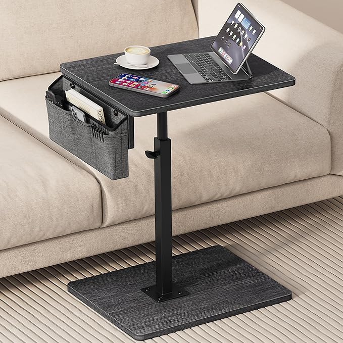 Vagusicc Sofa Armrest Tray Table for Couch, 360° Swivel Height Adjustable TV Tray Table for Small Spaces, Snack Side Table for Couch, Bed, Chair, C Shaped End Side Table for Eating, Reading, Laptop