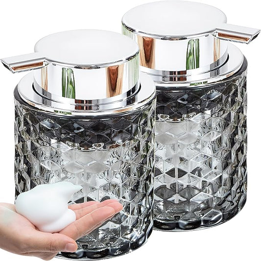 Malachi Foaming Hand Soap Dispenser, Refillable Clear Glass Pump Bottles for Liquid or Lotion, Modern Foam Dispenser for Bathroom, Kitchen, Commercial