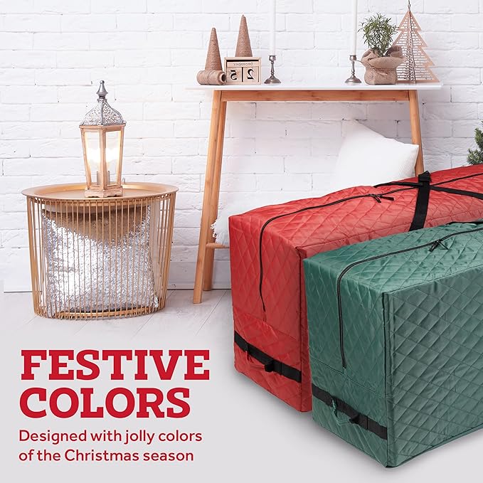 Zober Christmas Tree Storage Bag 9 Ft - Artificial Disassembled Christmas Tree Storage - 2 Zipper, Durable Straps & Handles - XMas Tree Bag Made From Tear Proof 600D Oxford - Red Diamond Quilt