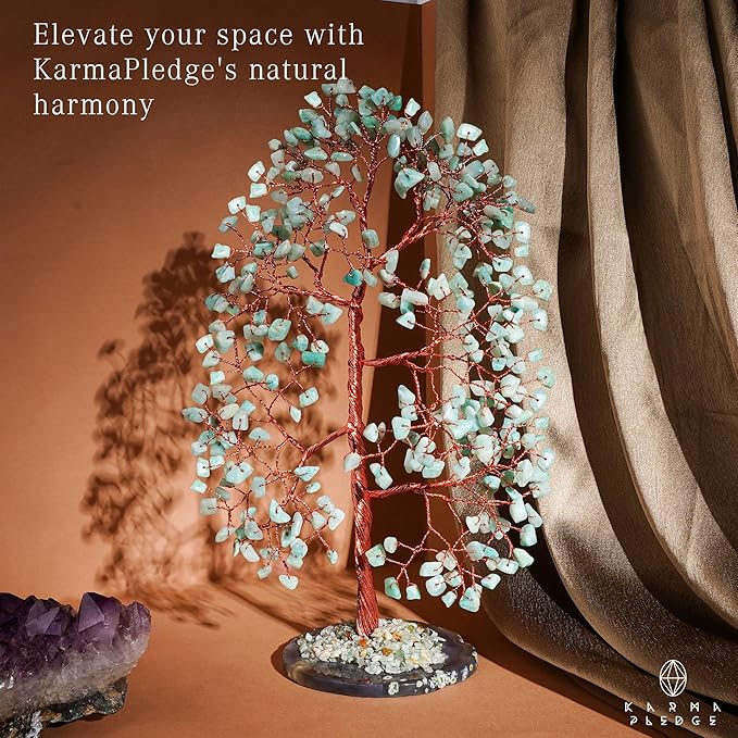 Crystal Tree of Life Birthday Gifts for Women, Men, Frineds, Handmade Amazonite Chakra Tree for Home, Room, Office Decor, Bring Money, Positivity, Reiki Healing, Good Luck, Gifts for Mom & Dad