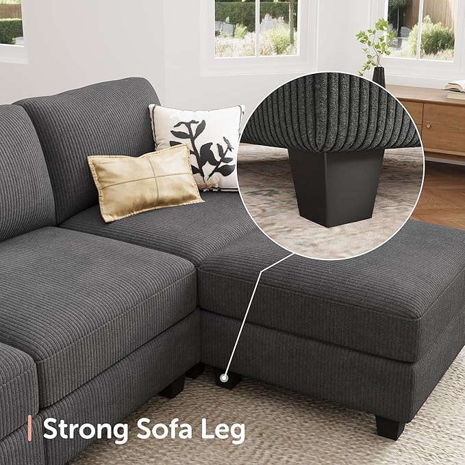 HONBAY Modular Sectional Sofa, Armless Chair for Sectional Couch, Grey