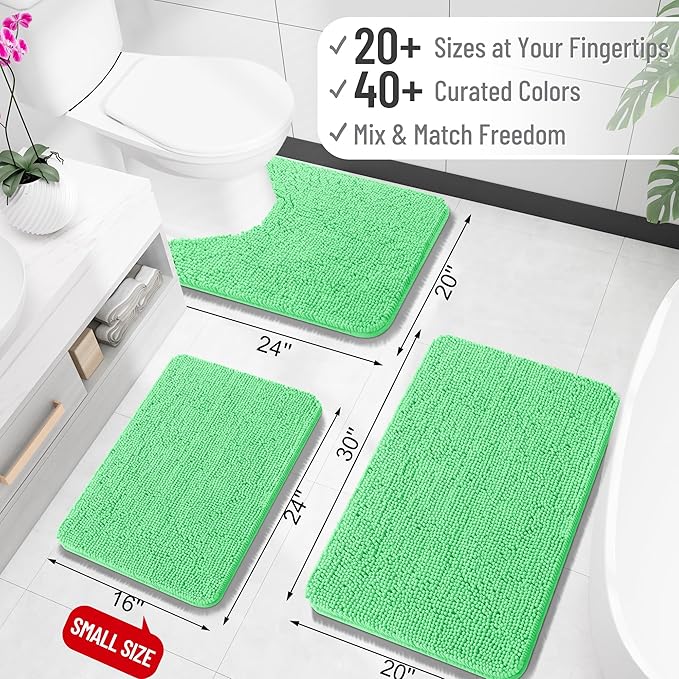 OLANLY Bathroom Rugs 35x24, Extra Soft Absorbent Chenille Bath Rugs, Rubber Backing Quick Dry, Machine Washable Bath Mats for Bathroom Floor, Tub and Shower, Home Decor Accessories, Mint Green