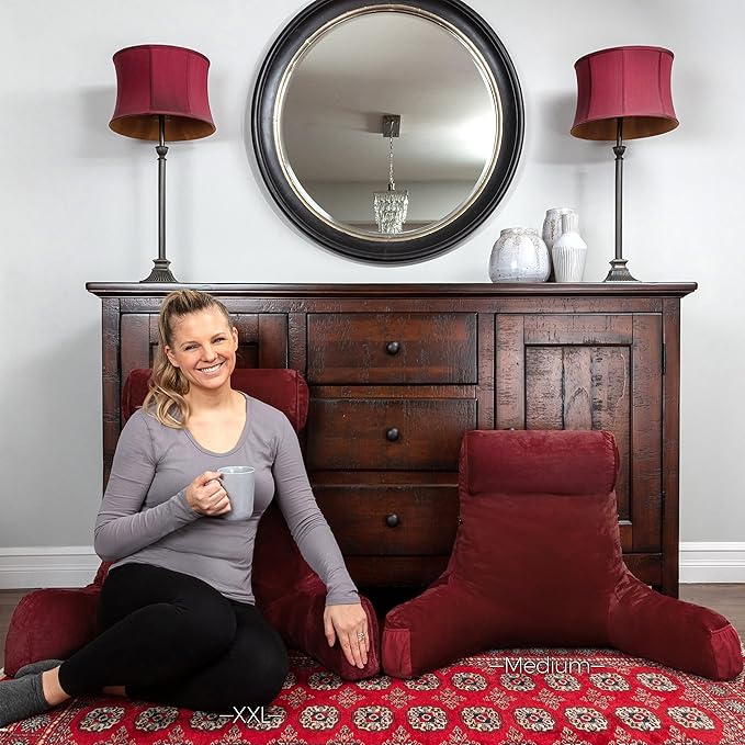 Husband Pillow XXL The Original for Adults - 30" Tall Backrest for Sitting Up in Bed - Firm Support Reading & Bed Rest Pillows for Adults, Neck Roll, Removable Cover - TV - Maroon