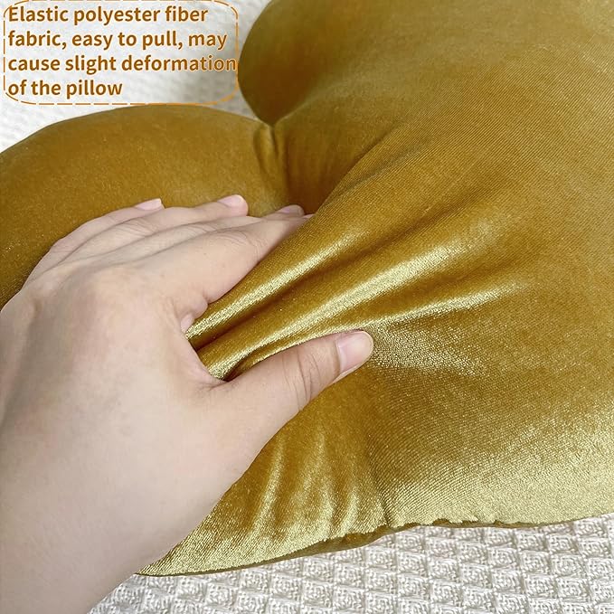 16 Inch Heart Pillow Cute Soft Decorative Throw Pillows, Heart Shaped Fluffy Faux Fur Pillows Cushions for Couch Sofa Bed Bedroom Room Home Decor Aesthetic (2, Gold, Medium-16 x13)