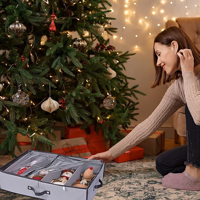 ProPik 2 Pack Christmas Figures Storage Box | Each Holds 4 Holiday Figurines up to 16” | Adjustable Nutcracker Decor Ornament Storage Container | Xmas Decorations Accessories Boxes (Gray)