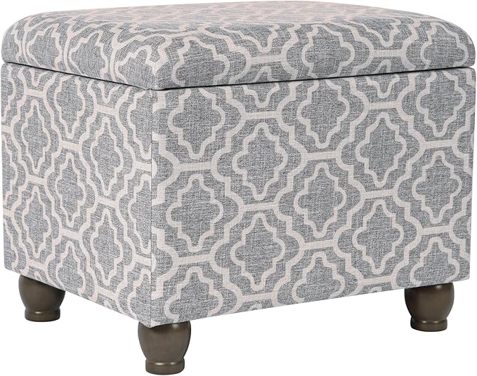 Homepop Home Decor | Upholstered MediumRectangular Storage Ottoman | Hinged Lid Ottoman with Storage for Living Room & Bedroom,Gray Geometric
