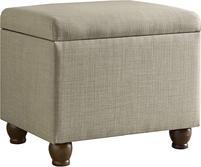Homepop Home Decor | Upholstered MediumRectangular Storage Ottoman | Hinged Lid Ottoman with Storage for Living Room & Bedroom, Tan Linen
