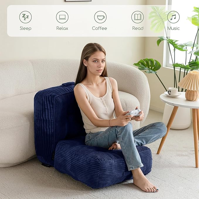 HIGOGOGO 8" Extra Thick Floor Pillow Cushion for Adults, Meditation Cushion Pillow, Large Square Floor Sitting, Tufted Corduroy Cover, for Tatami Living Room or Yoga, 22x22 Inch, 2Pack, Navy