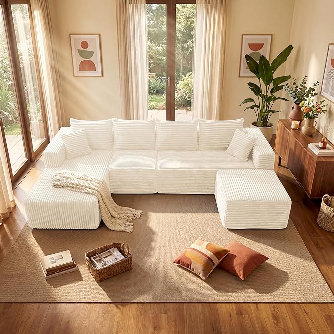 Couches Sofa, Boneless Compressed Sofa in a Box, U-Shaped Cloud Couch with Deep Seats & Chaise for Living Room, No Assembly Required (Beige, 118" U-Shape with Left Facing Chiase) | Boneless Compressed, Sofa in a Box, Cloud Couch, Deep Seats, No Assembl...