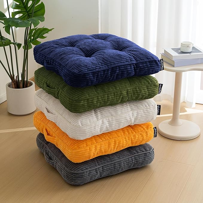 HIGOGOGO Floor Pillow Cushion for Adults, Meditation Cushion Pillow, Large Square Floor Sitting, Tufted Corduroy Cover, for Tatami Living Room or Yoga, 22x22 Inch, Dark Green