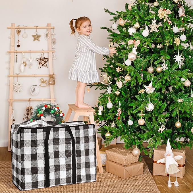 2 Pcs Christmas Ornament Storage Bags Christmas Tree Storage Bags 27 x 20 Inch Ornaments Bag with Zipper Xmas Heavy Duty Containers for Xmas Trees Baubles(Black-White,Plaid)
