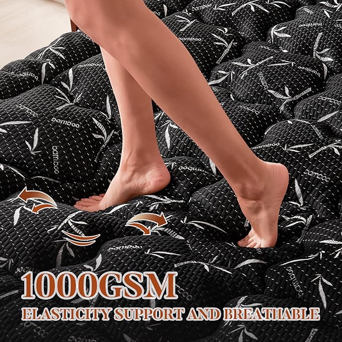 PRIMESOFT 100% Waterproof Queen Size Mattress Topper, Thick Pillow Top Mattress Pad，Up to 24 Inch Deep Pocket,Soft Breathable Mattress Pad for Back Pain, Protector Cover(Black)