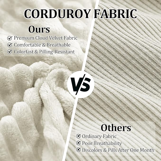 Corduroy Ottoman, Modern Boneless Cloud Foot Rest Foam Support, Oversized Modular Sectional Sofa Stool for Living Room, Bedroom & Small Spaces, No Assembly Required(Beige, Ottoman) | Foam Support, Living Room Bedroom, No Assembly Required