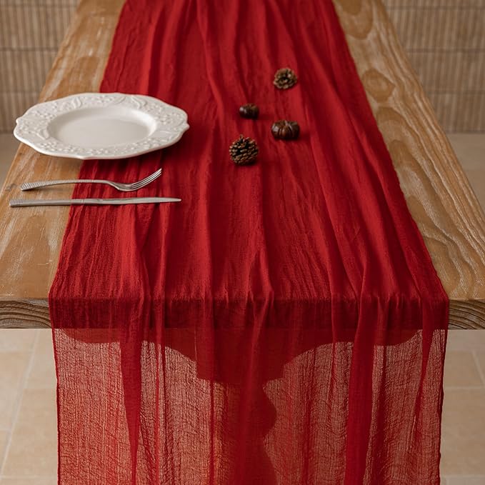 Keketoarrange 6pcs Red Cheesecloth Table Runner Cheese Cloth Rustic Gauze Table Runner 120 Inch 10 FT for Wedding Baby Bridal Shower Sheer Boho Holiday Spring Home Decorations