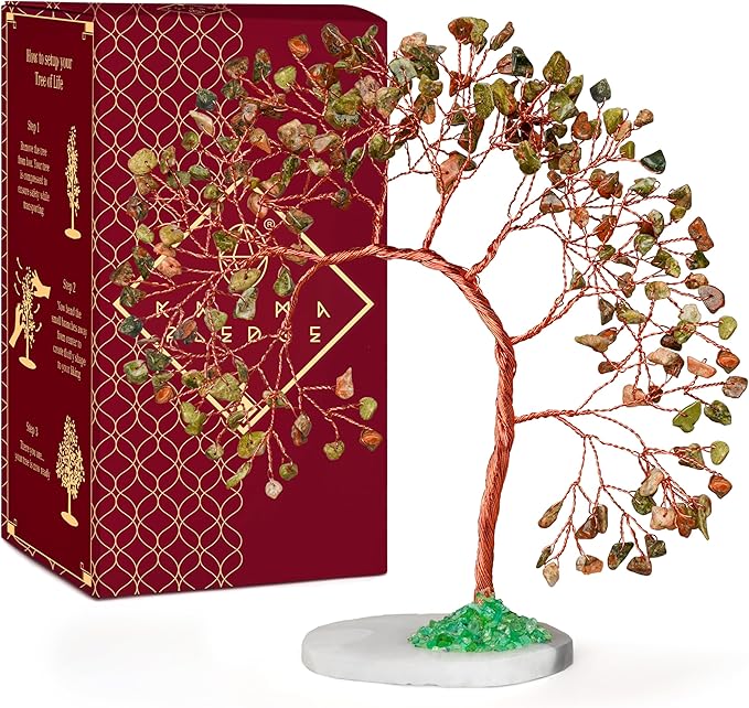 Crystal Tree of Life for Home, Office, Room, Wall Decor to Bring Money & Good Luck, Handmade Unakite Reiki Healing Chakra Tree Gifts for Women, Men, Mom & Dad, Unique Gifts for Birthday & Anniversary