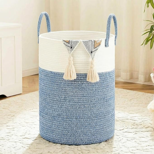 Laundry Basket,Woven Cotton Rope Laundry Hamper,80L for Decor Storage of Dirty Clothes,Toys and Blankets in Bathroom,Baby Room and Living Room